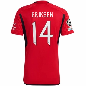 adidas Manchester United Authentic Christian Eriksen Home Jersey 23/24 w/ Champions League Patches (Team College Red) Street Active Responsive Gear