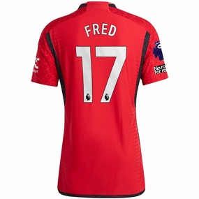 Garment Dyed Finish Flex Fit Construction adidas Manchester United Authentic Fred Home Jersey 23/24 w/ EPL   No Room For Racism Patches (Team College Red)