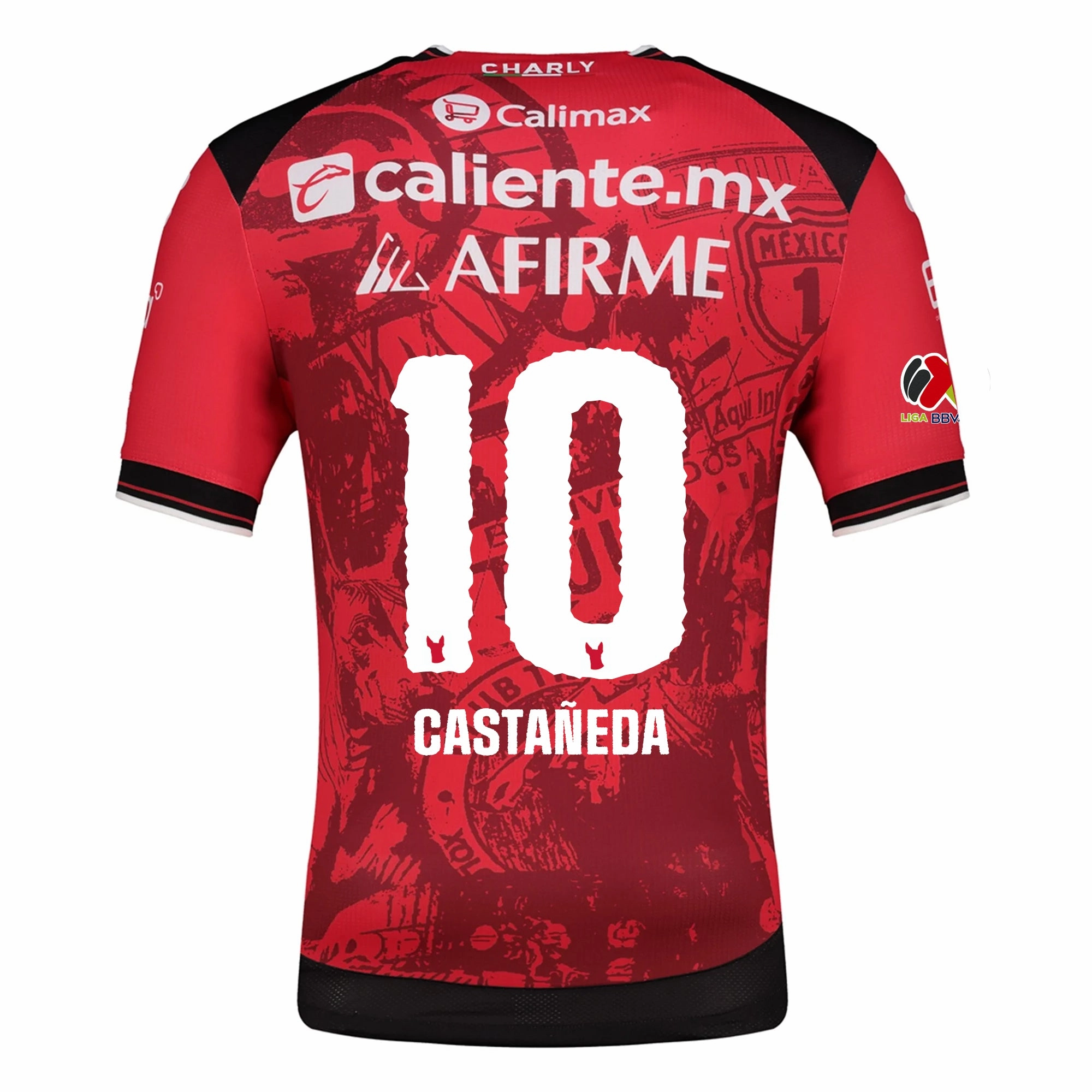 Charly Kevin Castaneda Men's Club Tijuana Xolos Home Jersey 25/26 w/ BBVA MX Patch (Red/Black) Tear Resistant Construction Soft Touch Material