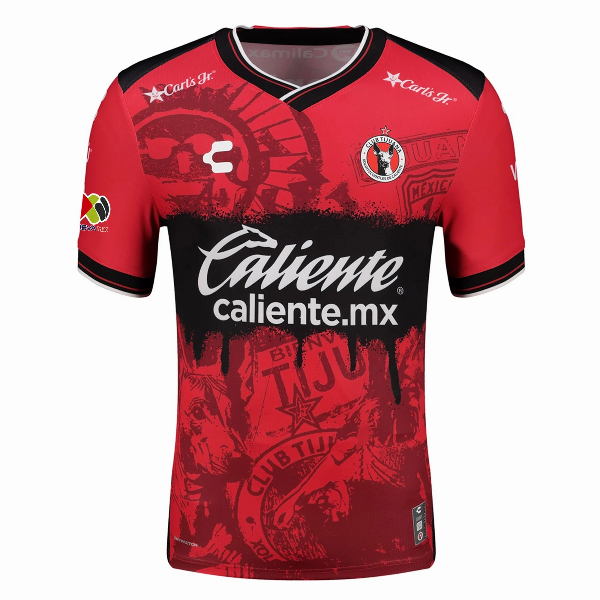 Charly Kevin Castaneda Men's Club Tijuana Xolos Home Jersey 25/26 w/ BBVA MX Patch (Red/Black) Race Ready Flexible Hemline