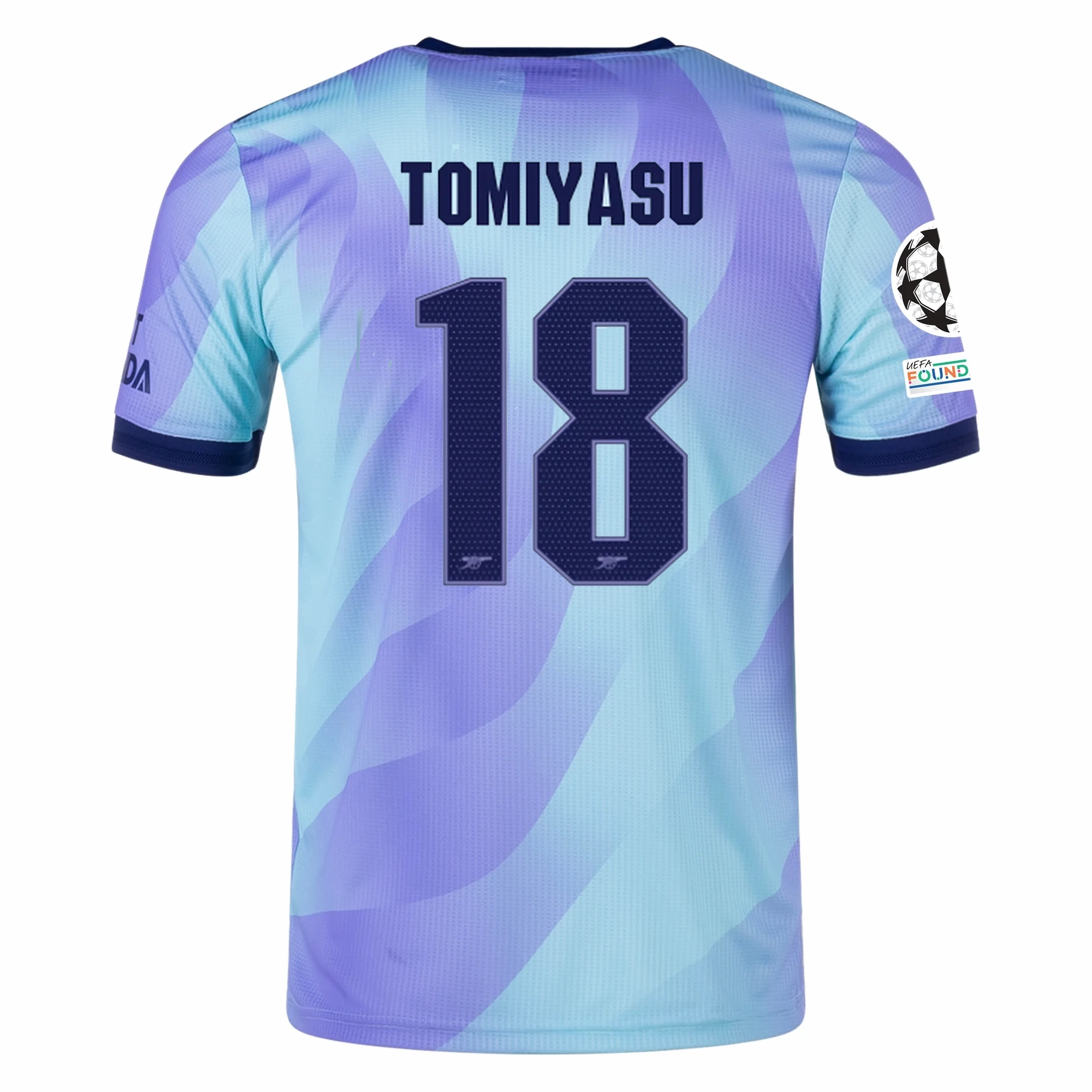 match day adidas Arsenal Authentic Takehiro Tomiyasu Third Jersey w/ Champions League Patches 24/25 (Clear Aqua/Light Flash Purple)
