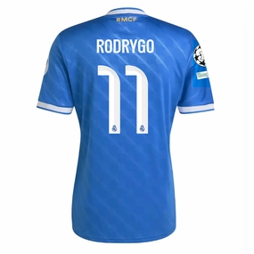 No Drag Abrasion Resistant Reinforcements adidas Rodrygo Men's Real Madrid Third Jersey 25/26 w/ Champions League Patches (Blue/White)
