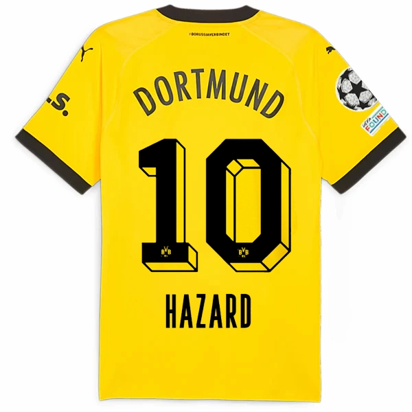 Crisp Look Puma Borussia Dortmund Authentic Thorgan Hazard Home Jersey w/ Champions League Patches 23/24 (Cyber Yellow/Puma Black)
