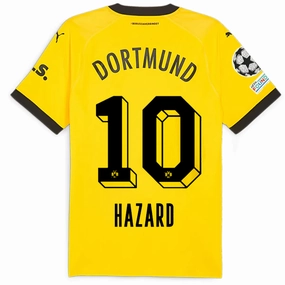 Crisp Look Puma Borussia Dortmund Authentic Thorgan Hazard Home Jersey w/ Champions League Patches 23/24 (Cyber Yellow/Puma Black)