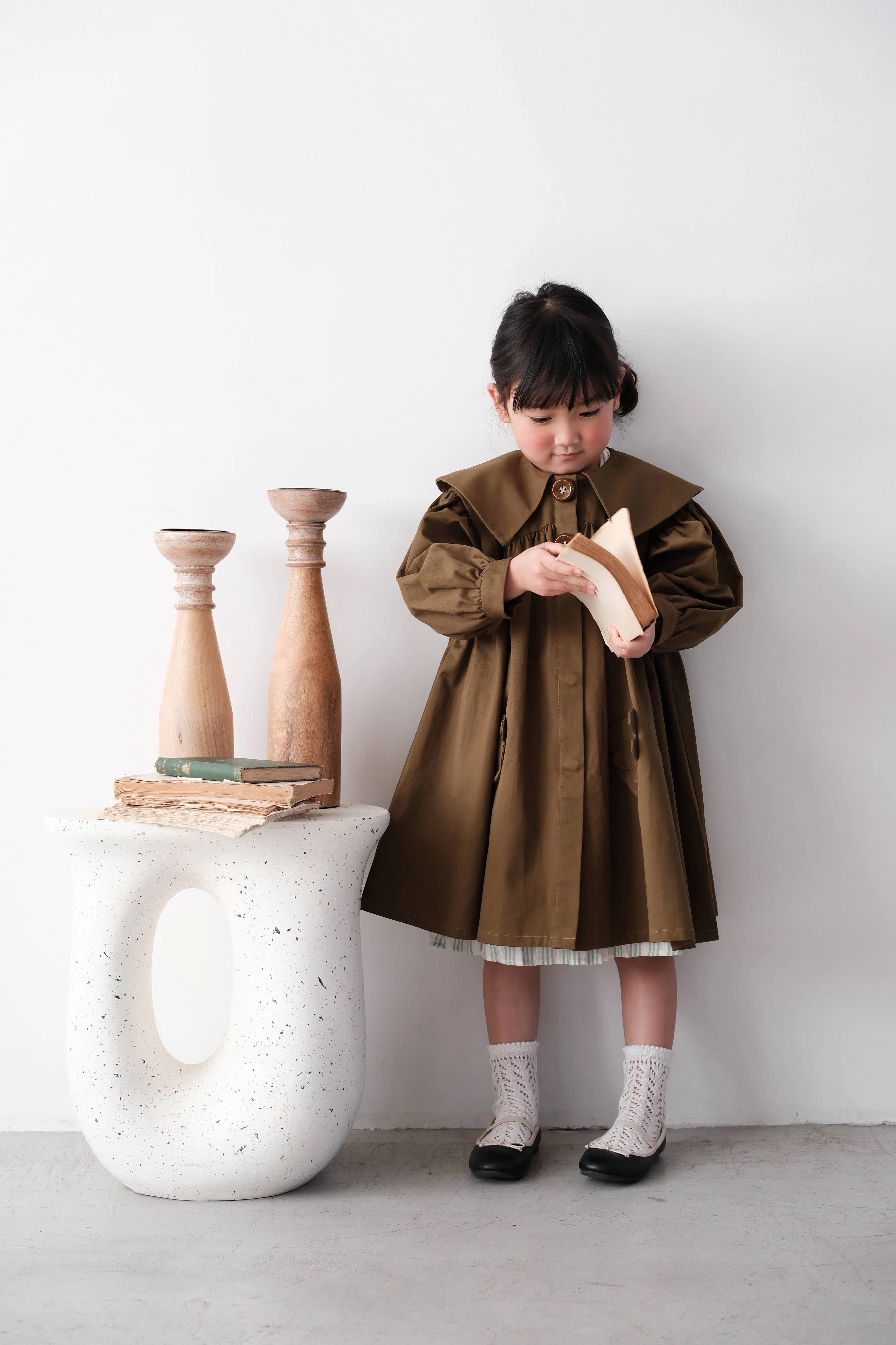 Mes Kids Des Fleurs Trench Coat, Olive Green Sporty Layers HighVisibility Trims