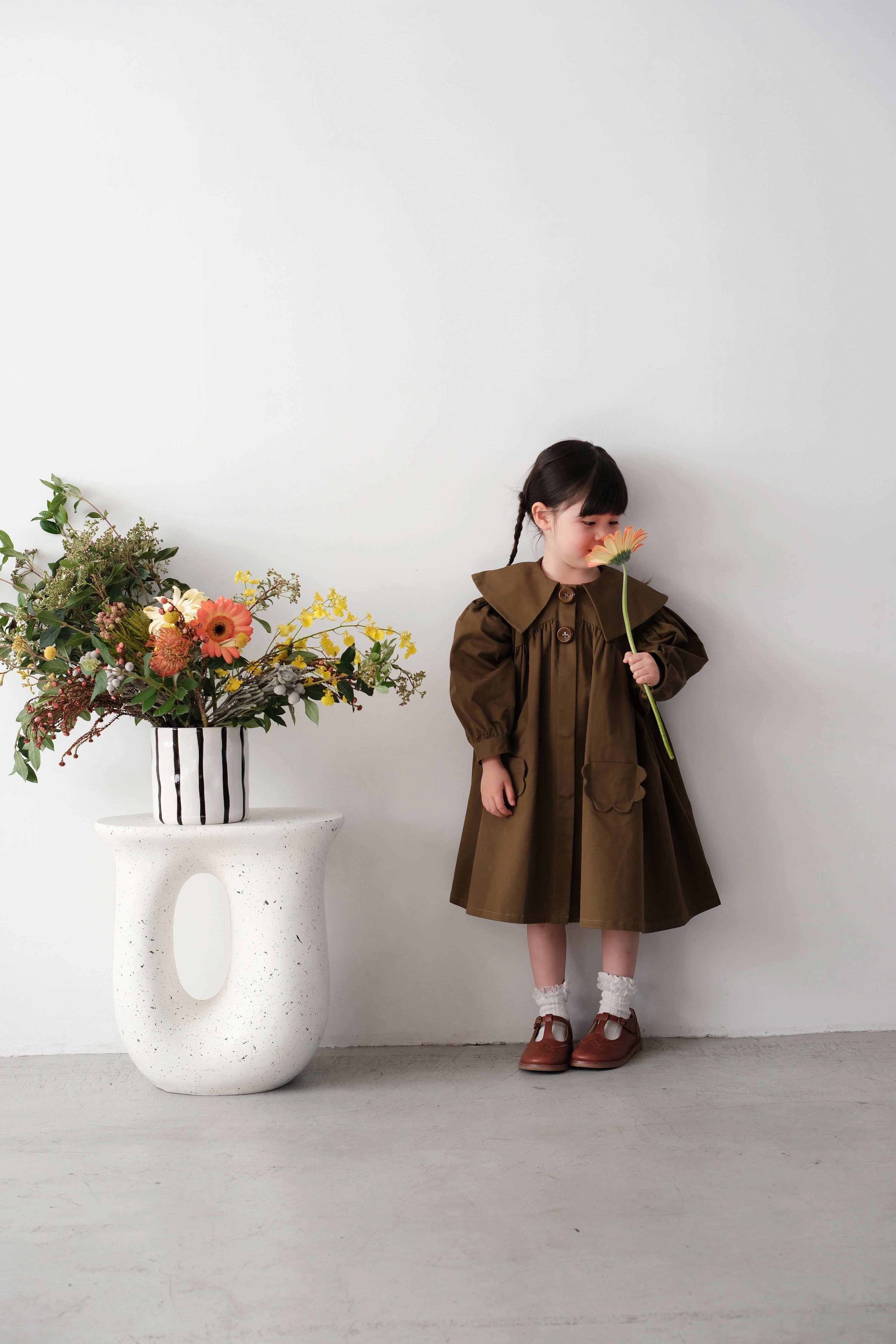 Frictionless Lining Mes Kids Des Fleurs Trench Coat, Olive Green