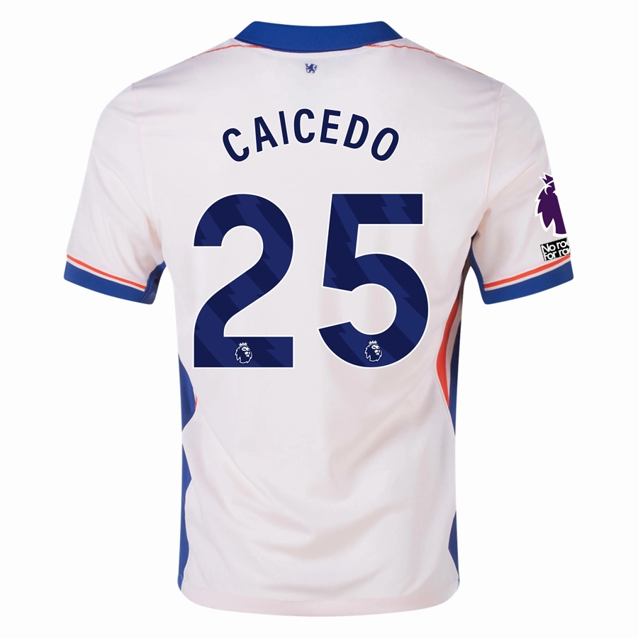 Nike Chelsea Moises Caicedo Away Jersey w/ EPL   No Room For Racism Patches 24/25 (Guava Ice/Rush Blue) UV Protective Coating