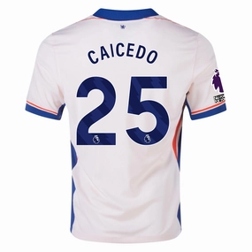 Friction Free Zipper Guard Nike Chelsea Moises Caicedo Away Jersey w/ EPL   No Room For Racism Patches 24/25 (Guava Ice/Rush Blue)