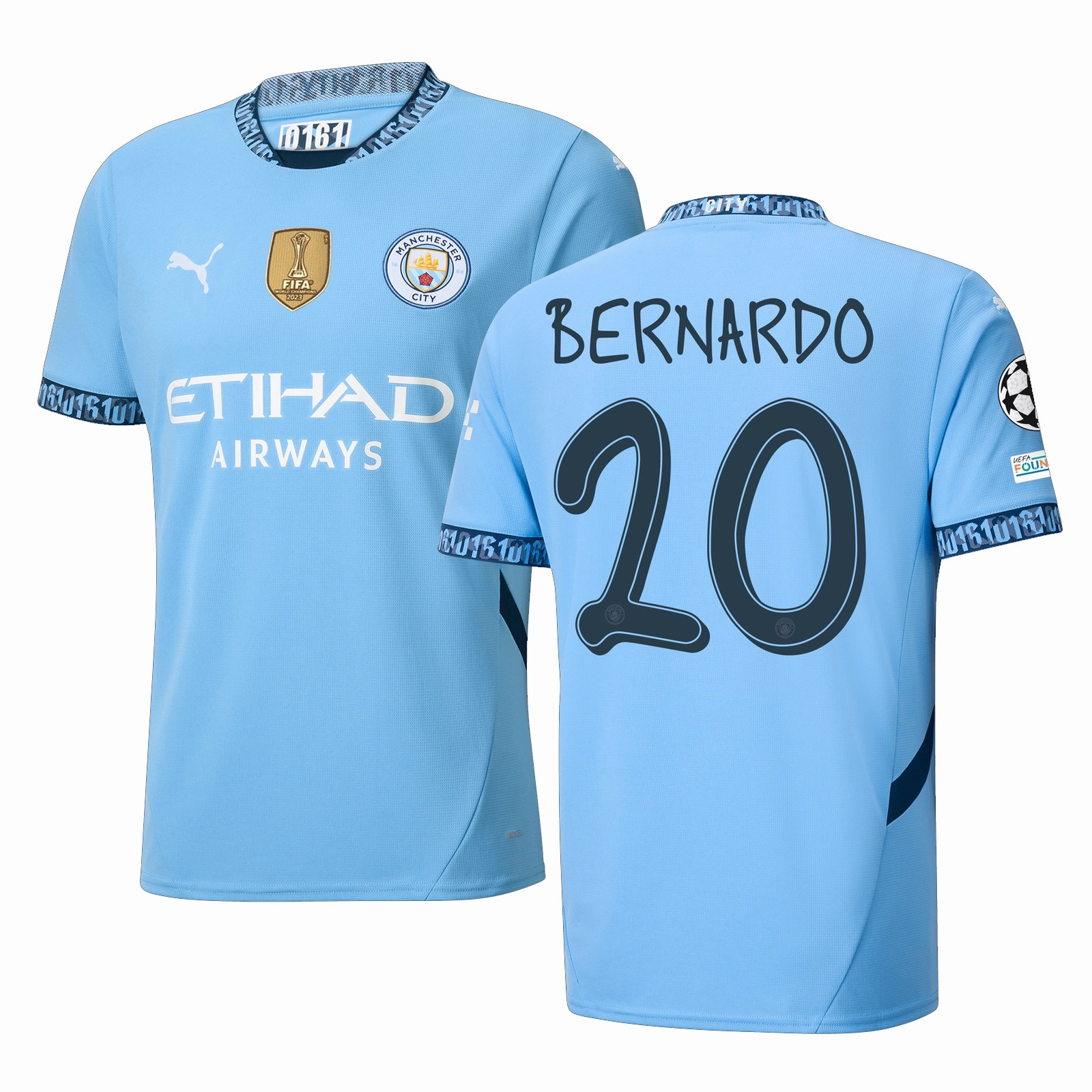 Casual Style Puma Manchester City Bernardo Silva Home Jersey w/ Champions League   Club World Cup Patch 24/25 (Team Light Blue/Marine Blue)