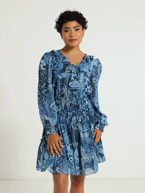 Night wear Gentle Aesthetic Long Sleeve Lace Up Flared Lucy Dress - Dark Blue