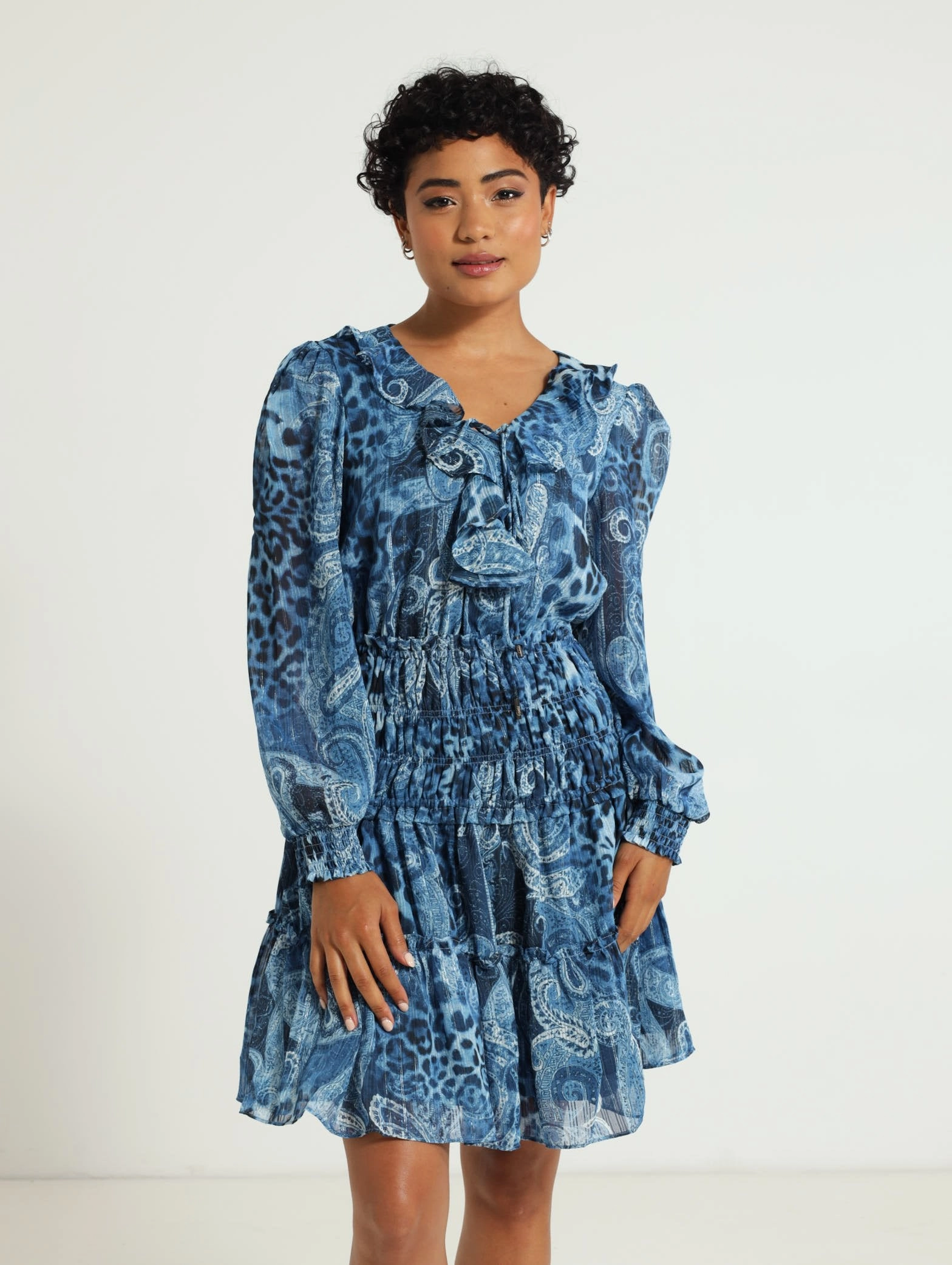 Night wear Gentle Aesthetic Long Sleeve Lace Up Flared Lucy Dress - Dark Blue