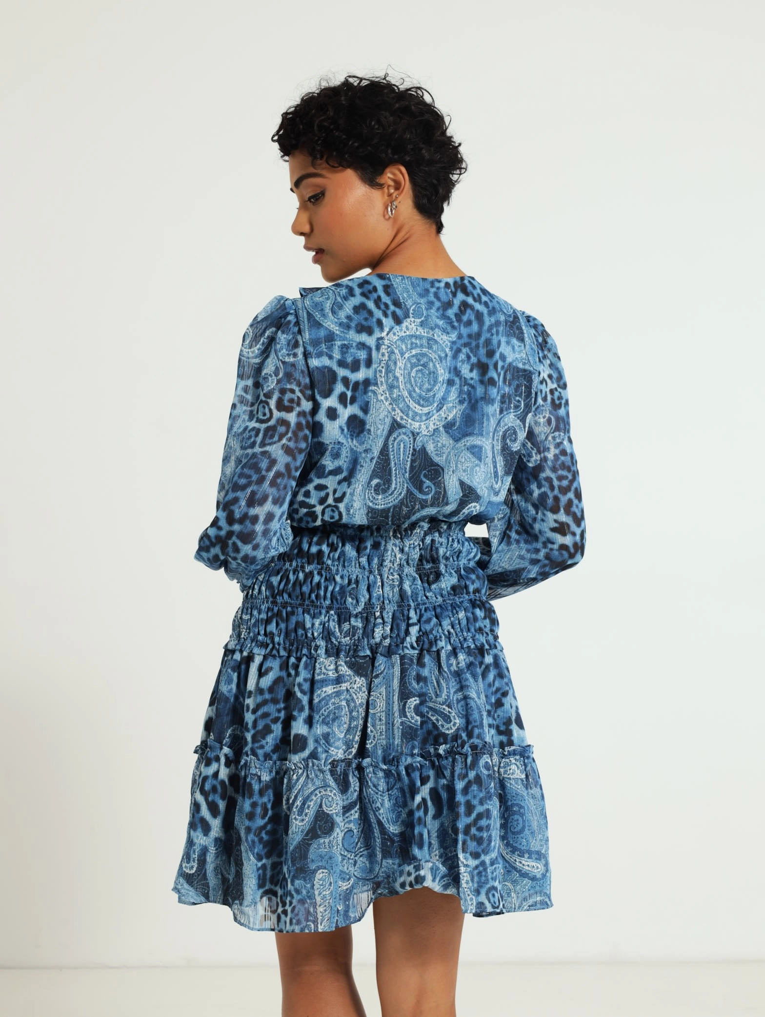Long Sleeve Lace Up Flared Lucy Dress - Dark Blue Soft Texture