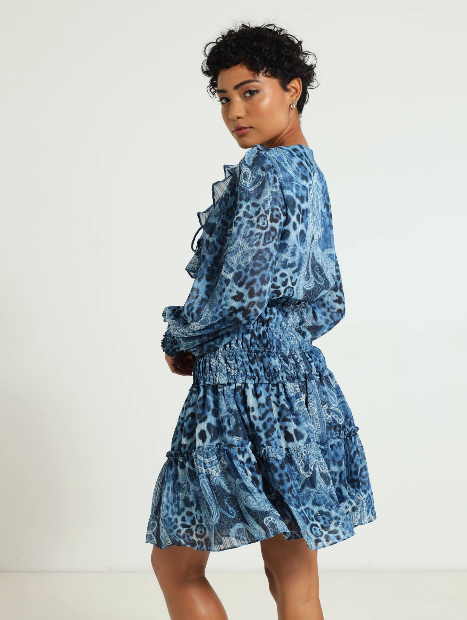 Long Sleeve Lace Up Flared Lucy Dress - Dark Blue TaglessDesign