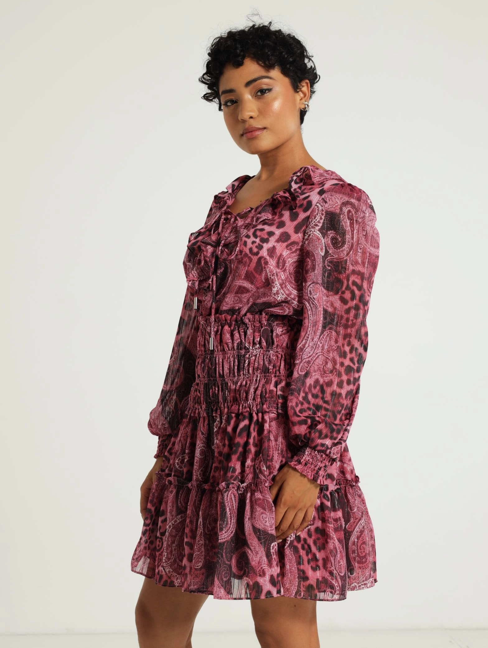 Fresh Form Fashionable event gown Long Sleeve Lace Up Flared Lucy Dress - Purple