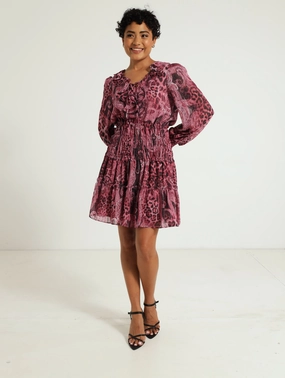 Long Sleeve Lace Up Flared Lucy Dress - Purple Light Aesthetic Cool Motion
