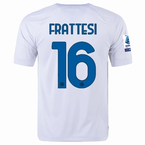 Nike Inter Milan Davide Frattesi Away Jersey w/ Series A   Copa Italia Patches 23/24 (White/Lyon Blue) Flexible Collar System