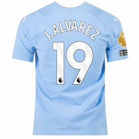 Breathable mesh lining Performance Ready Puma Manchester City Authentic Julian Alvarez Home Jersey w/ EPL   No Room For Racism   Club World Cup Patches 23/24 (Team Light Blue/Puma White)