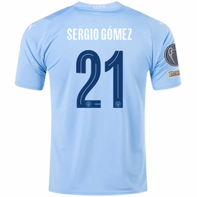 Puma Manchester City Sergio Gomez Home Jersey w/ Champions League   Club World Cup Patches 23/24 (Team Light Blue/Puma White) Lightweight Mesh Panels
