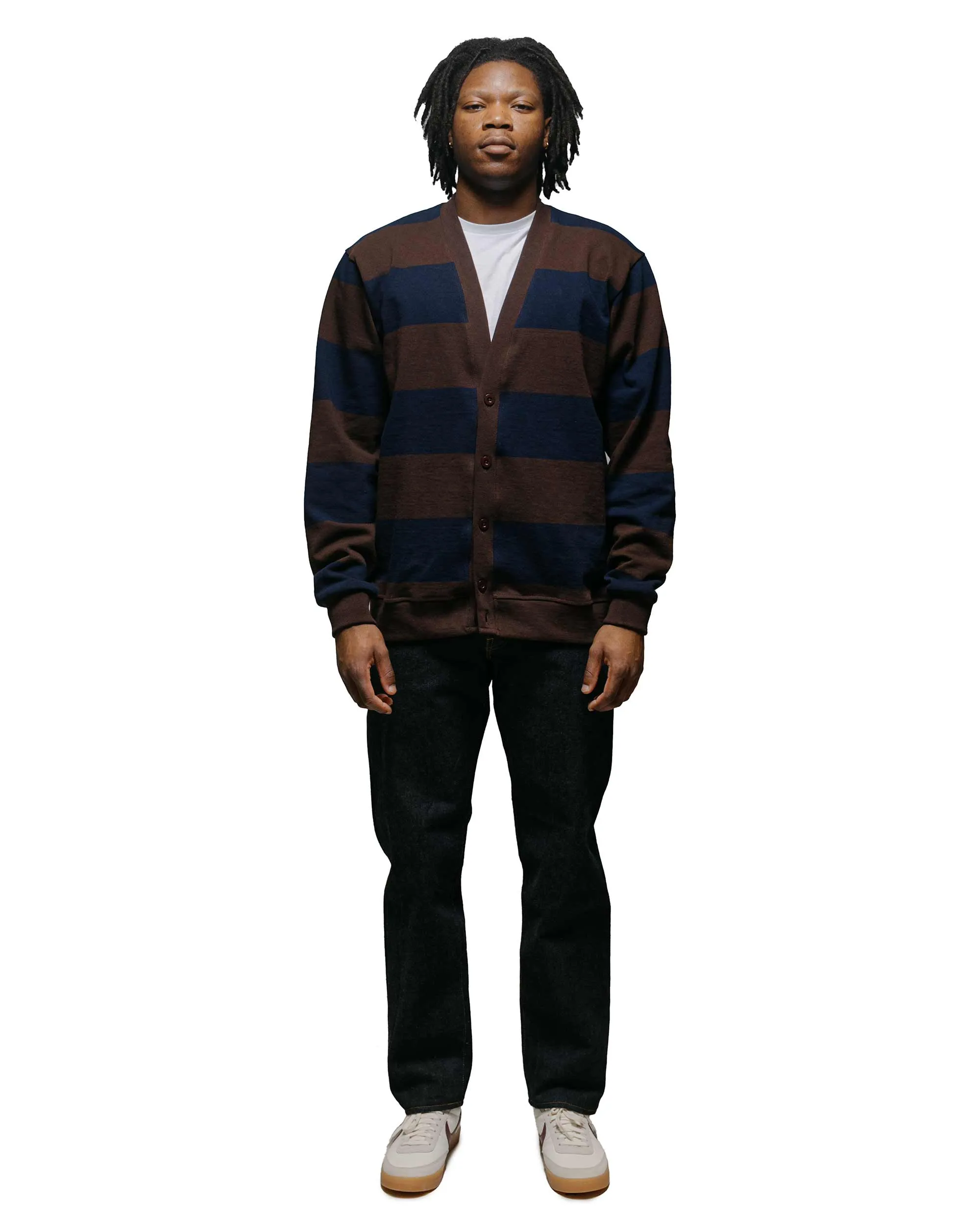 Lost & Found Classic Cardigan Navy/Brown Hidden Placket Seamless Sides