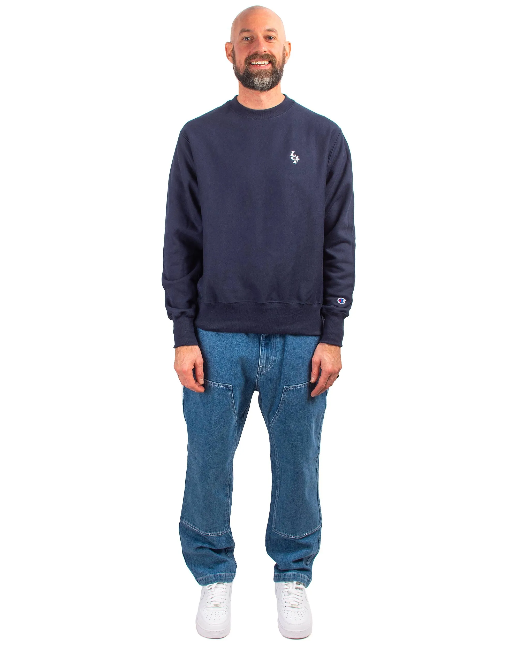 Timeless Minimal Lost & Found Reverse Weave Crewneck Navy