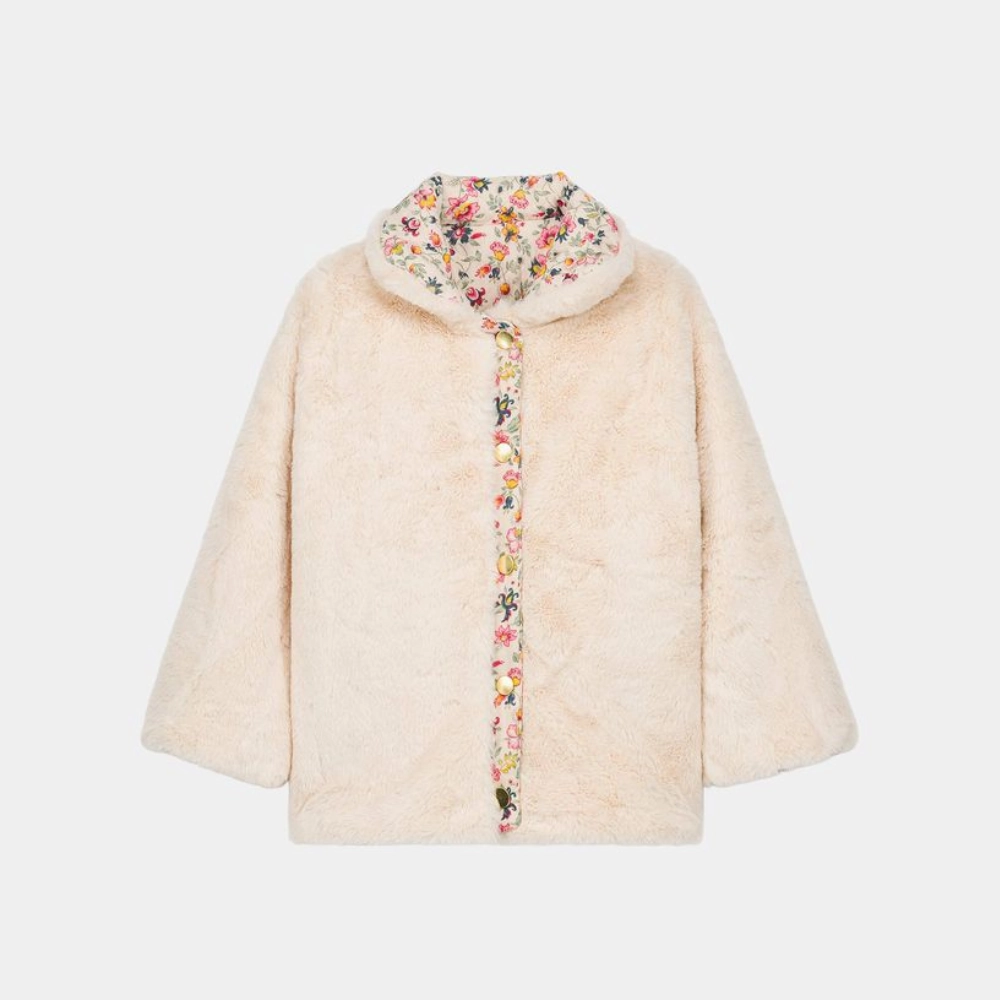 Louise Misha Dalila Reversible Coat, Cream Wild Flowers Bomber Cut Durable Chill Piece