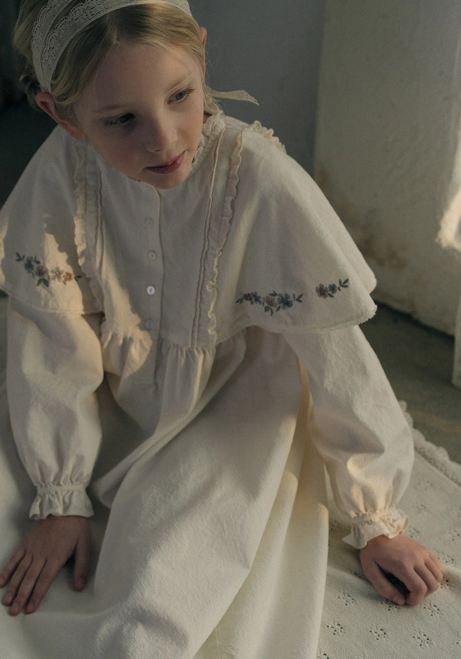 Louisiella Iris Dress, Cream Minimal Detail