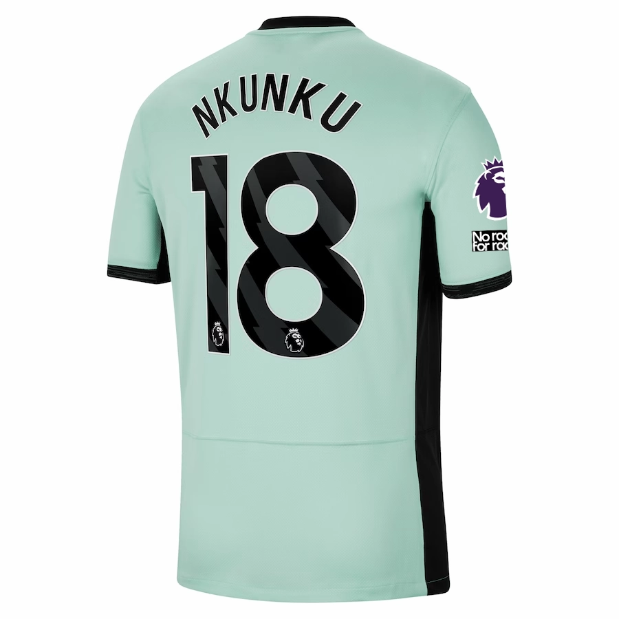 Nike Chelsea Christopher Nkunku Third Jersey w/ EPL   No Room For Racism Patches 23/24 (Mint Foam/Black) Tear Resistant Fabric Weave