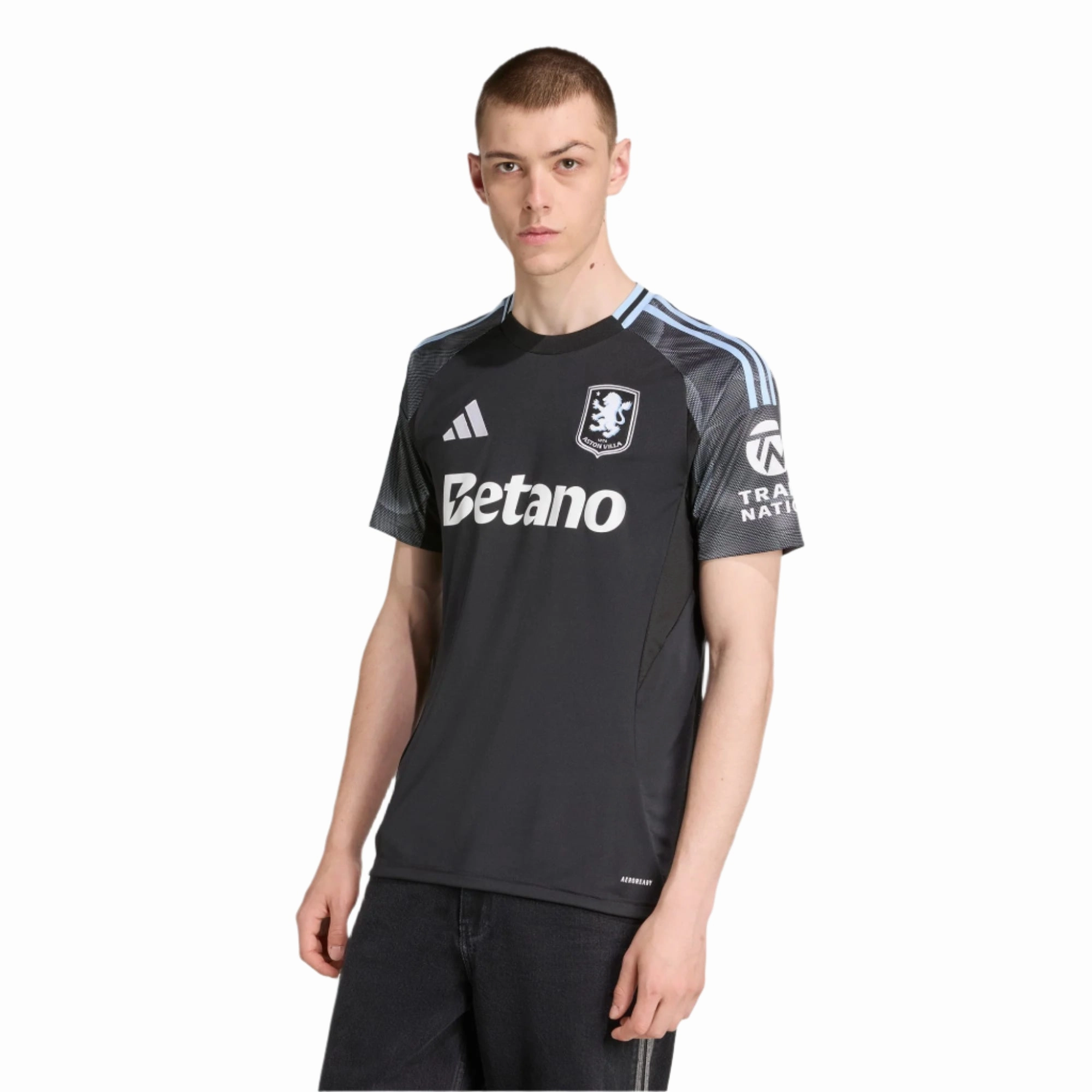 Easy Flow Layered Thermal Protection adidas Barkley Men's Aston Villa 25/26 Away Jersey w/ EPL   NRFR Patches (Black/Global Blue)