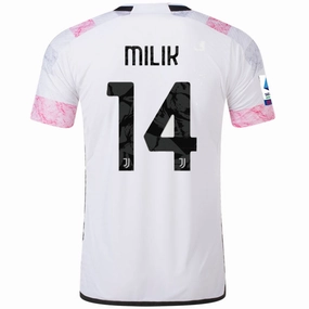 adidas Juventus Authentic Milik Away Jersey w/ Serie A Patch 23/24 (White) Abrasion Resistant Finish