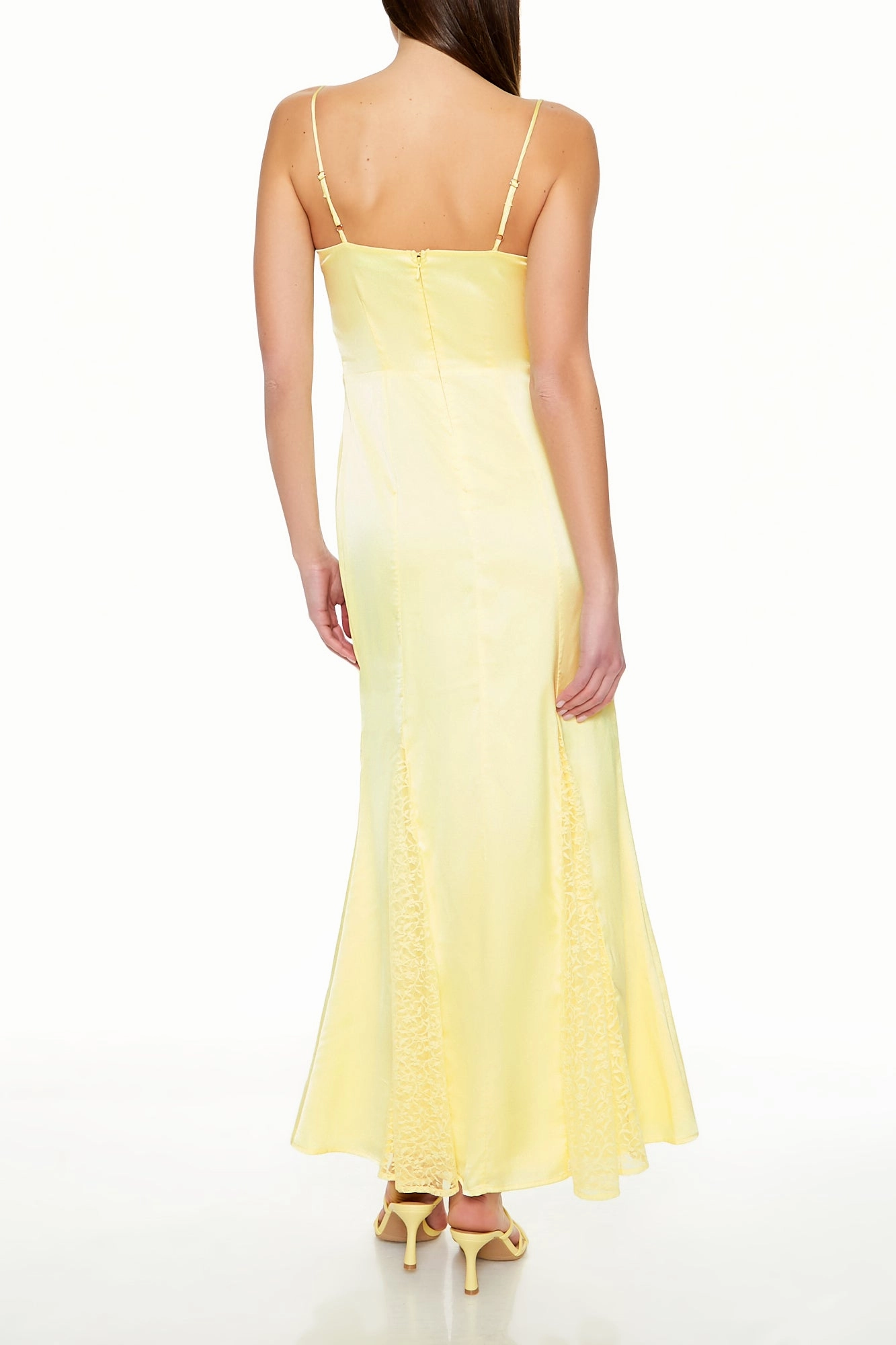 Layered Volume Spaghetti Strap Maxi Slip Dress - Yellow