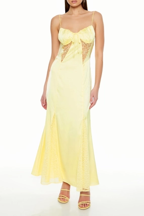 Back-Zip Spaghetti Strap Maxi Slip Dress - Yellow