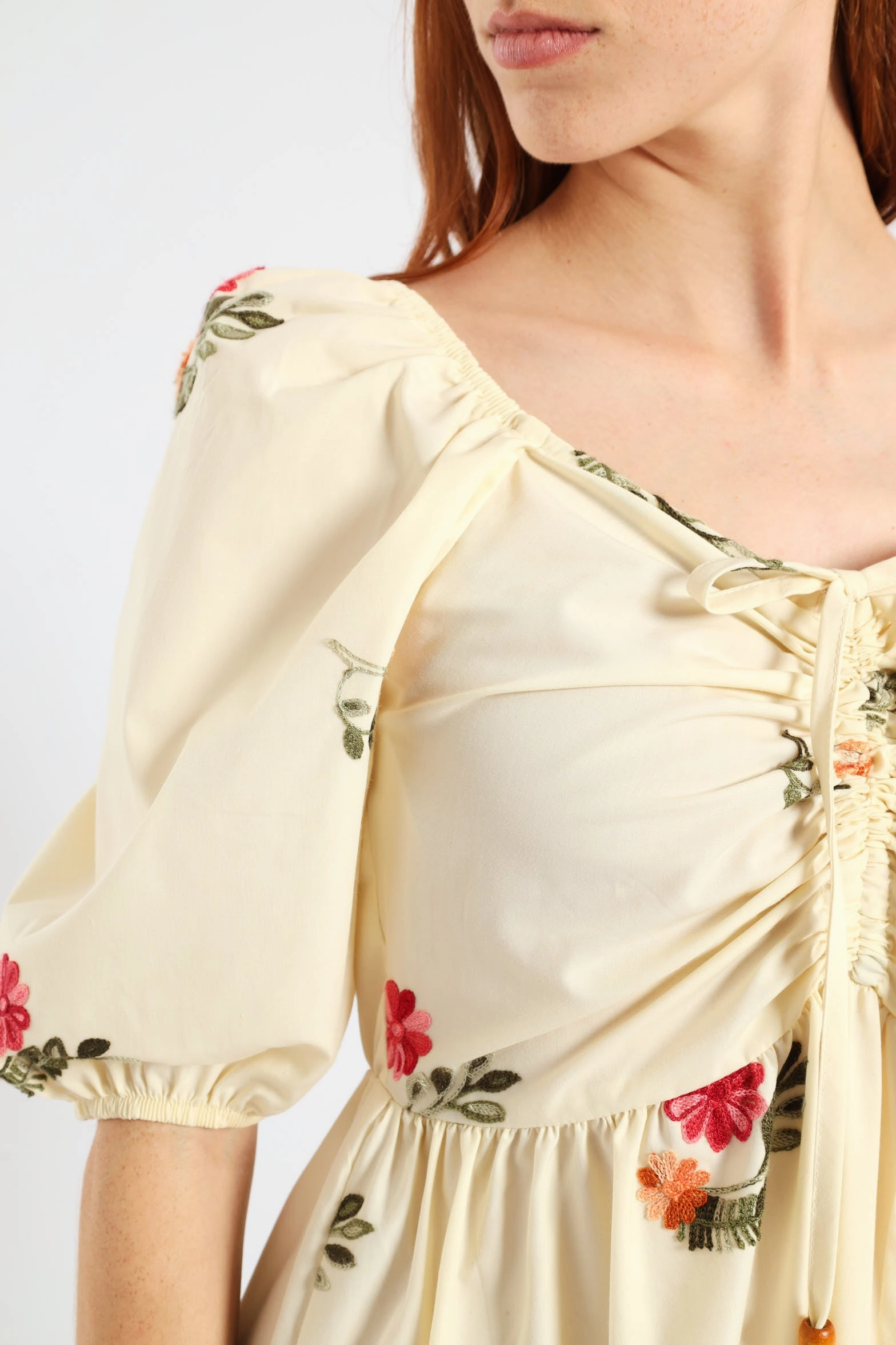 Ruched Tiered Midi Dress - Cream Morning Glow