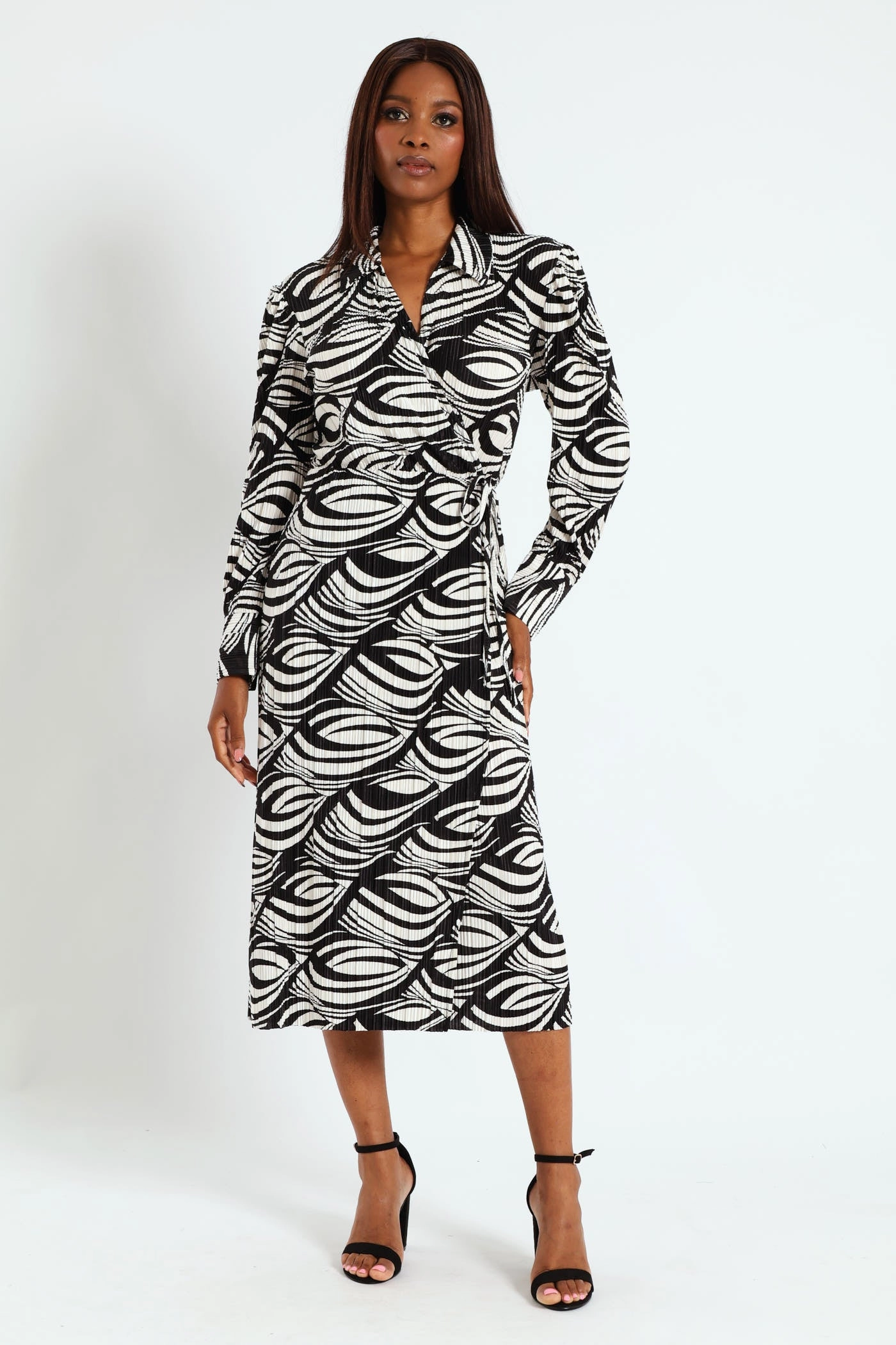 Collared Mock Wrap Plisse Midi Dress - Cream Smooth Motion SmoothEdgeFinish