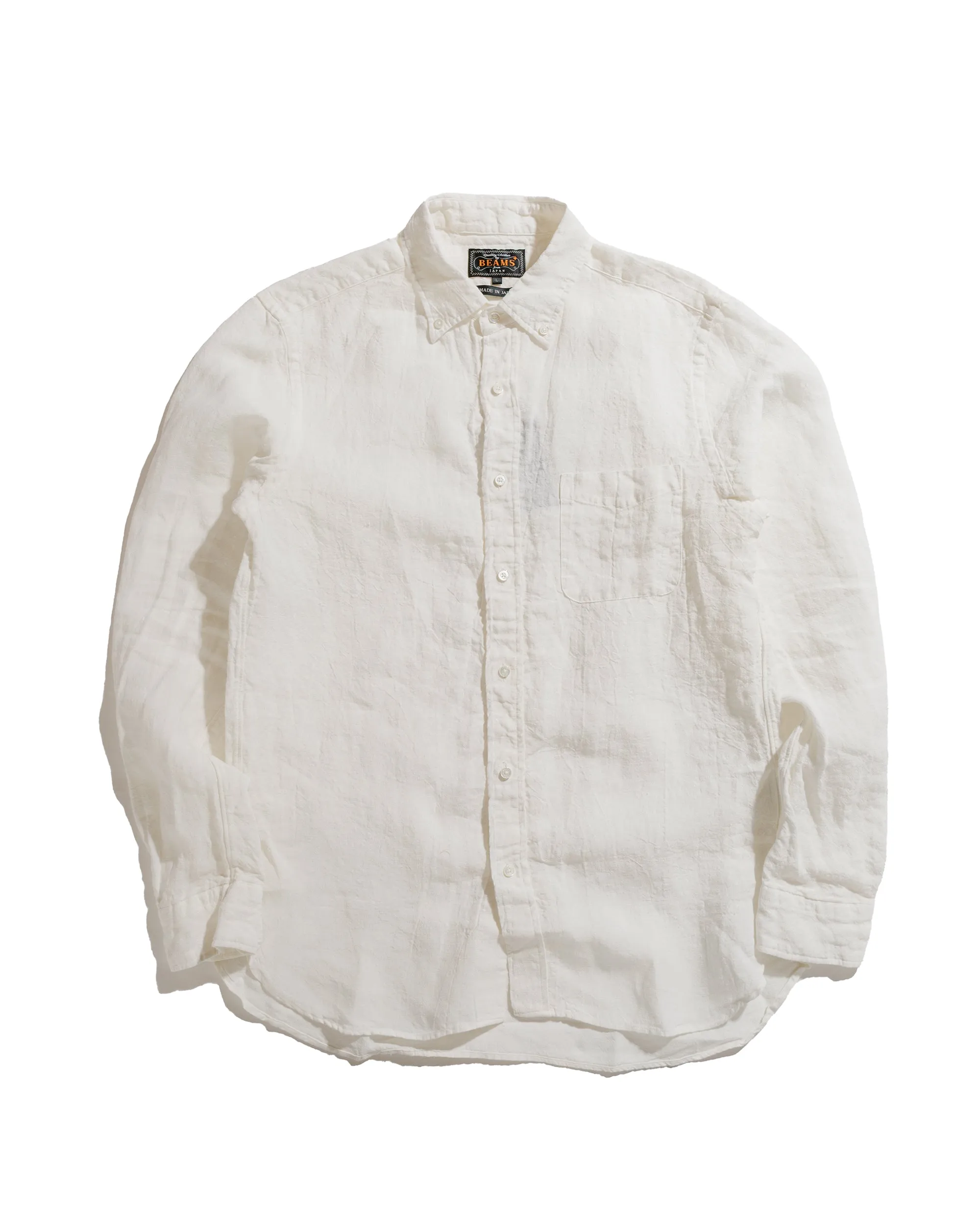 Beams Plus B.D. 1/40 Linen Chambray White High Neck