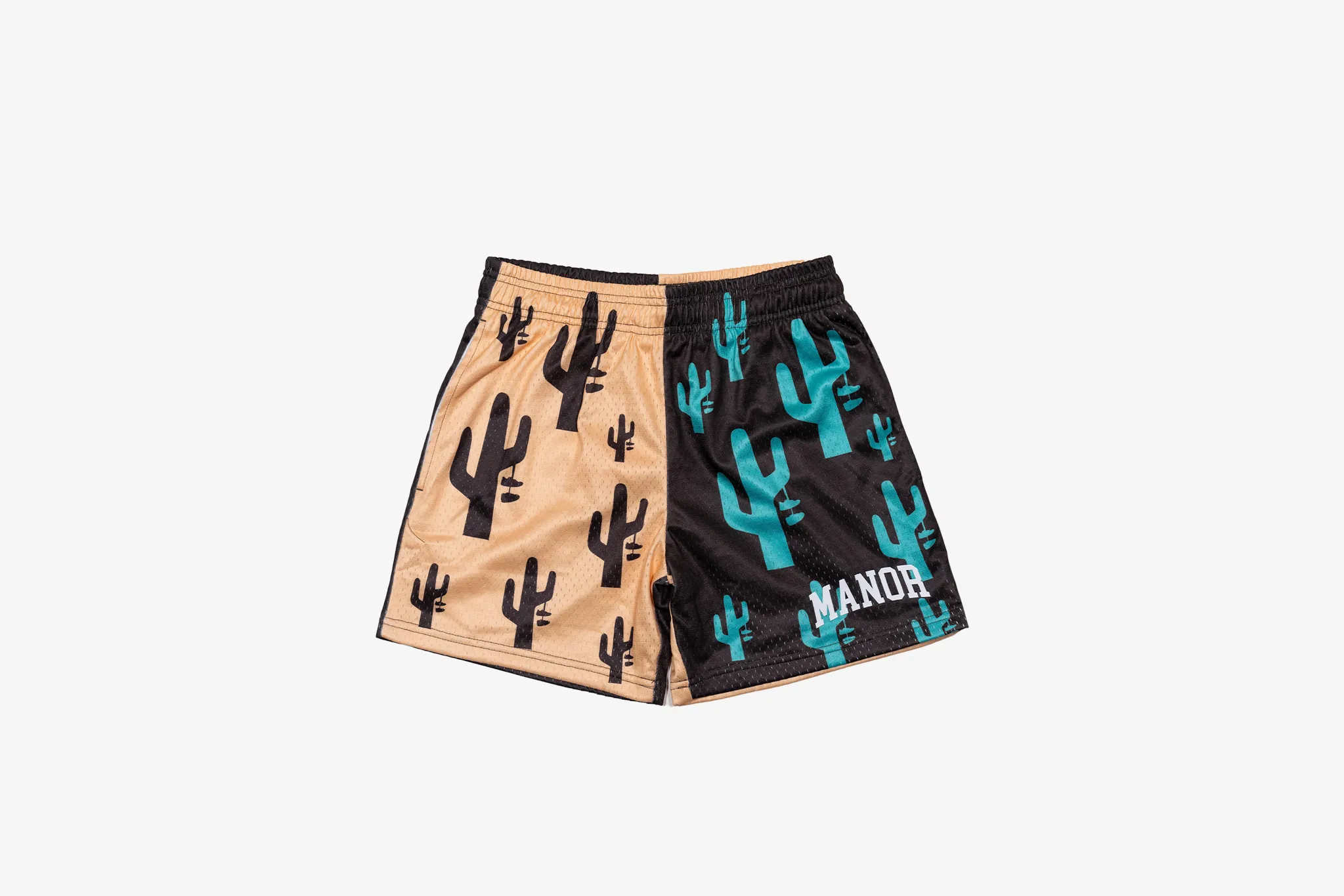Stretch Fabric Manor "Brown Cactus Mesh Short" K - Brown / Beige / Cactus Print