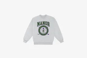 Wind Glow Manor "Mid-Weight Crest Crewneck" M - Light Heather