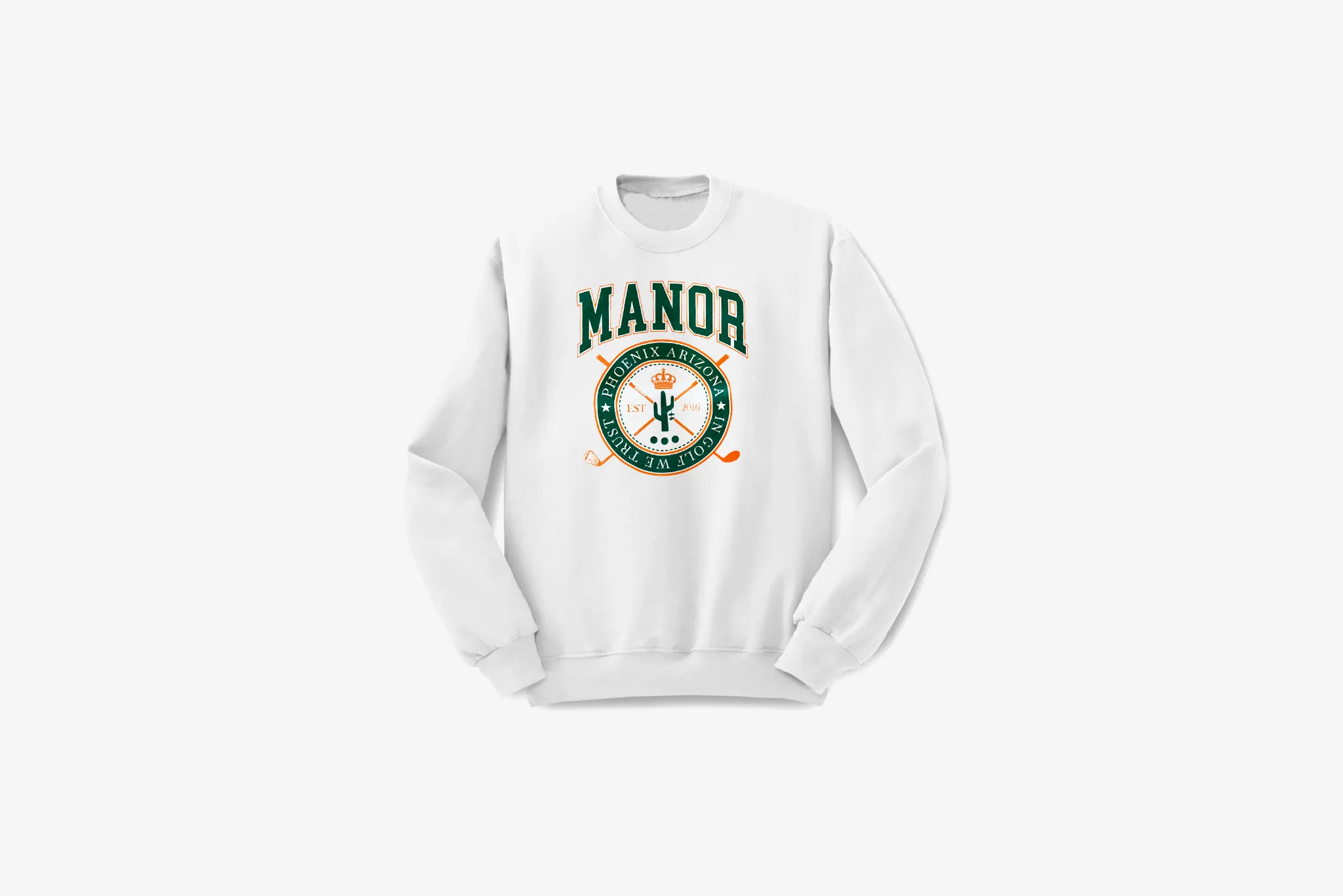 Manor "Mid-Weight Crest Crewneck" M - White / Green / Orange Easy Style