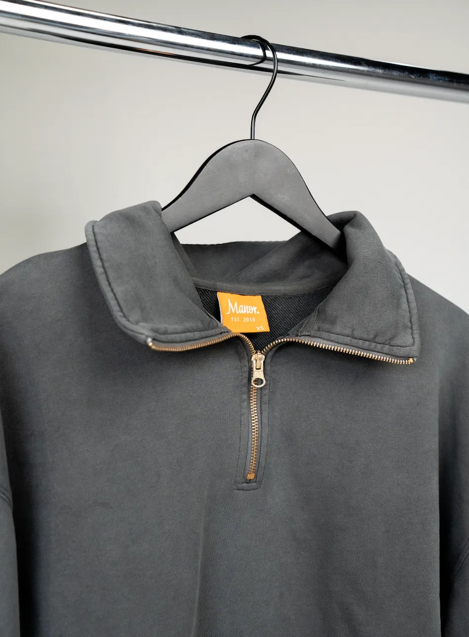 LowProfile Fasteners Manor "Washed French Terry 1/4 Zip" M - Asphalt