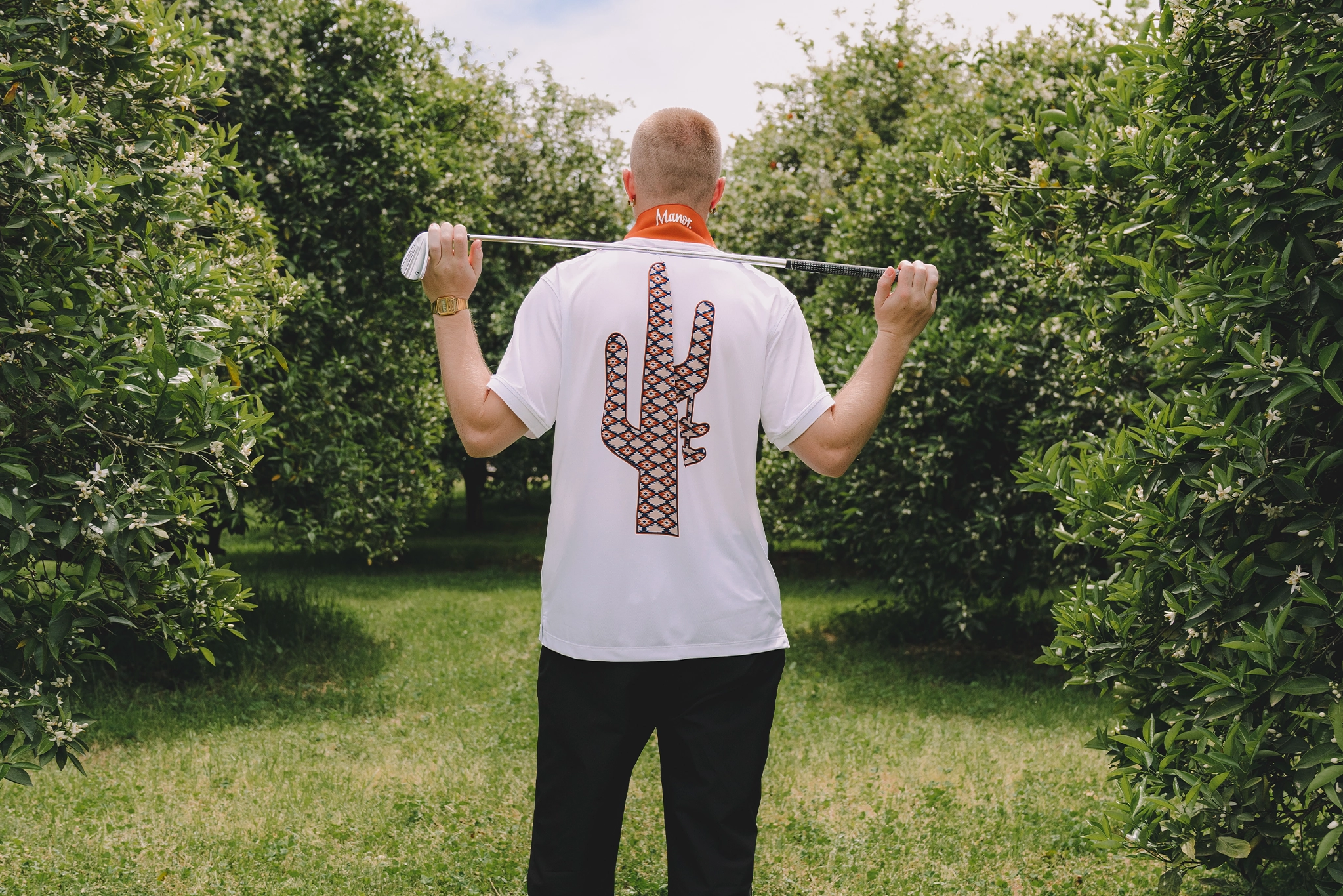 Manor Golf Club "Southwestern Hang Time"  M - White / Navy / Sunburst Orange Outdoor Wear Energy Wear