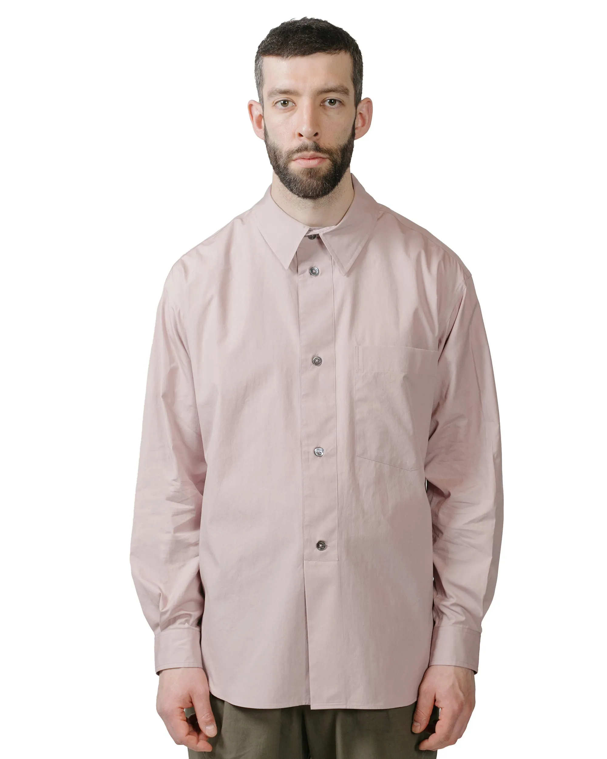 Margaret Howell Half Placket Shirt Paper Cotton Poplin Dusty Pink High-End Finish Holiday Style