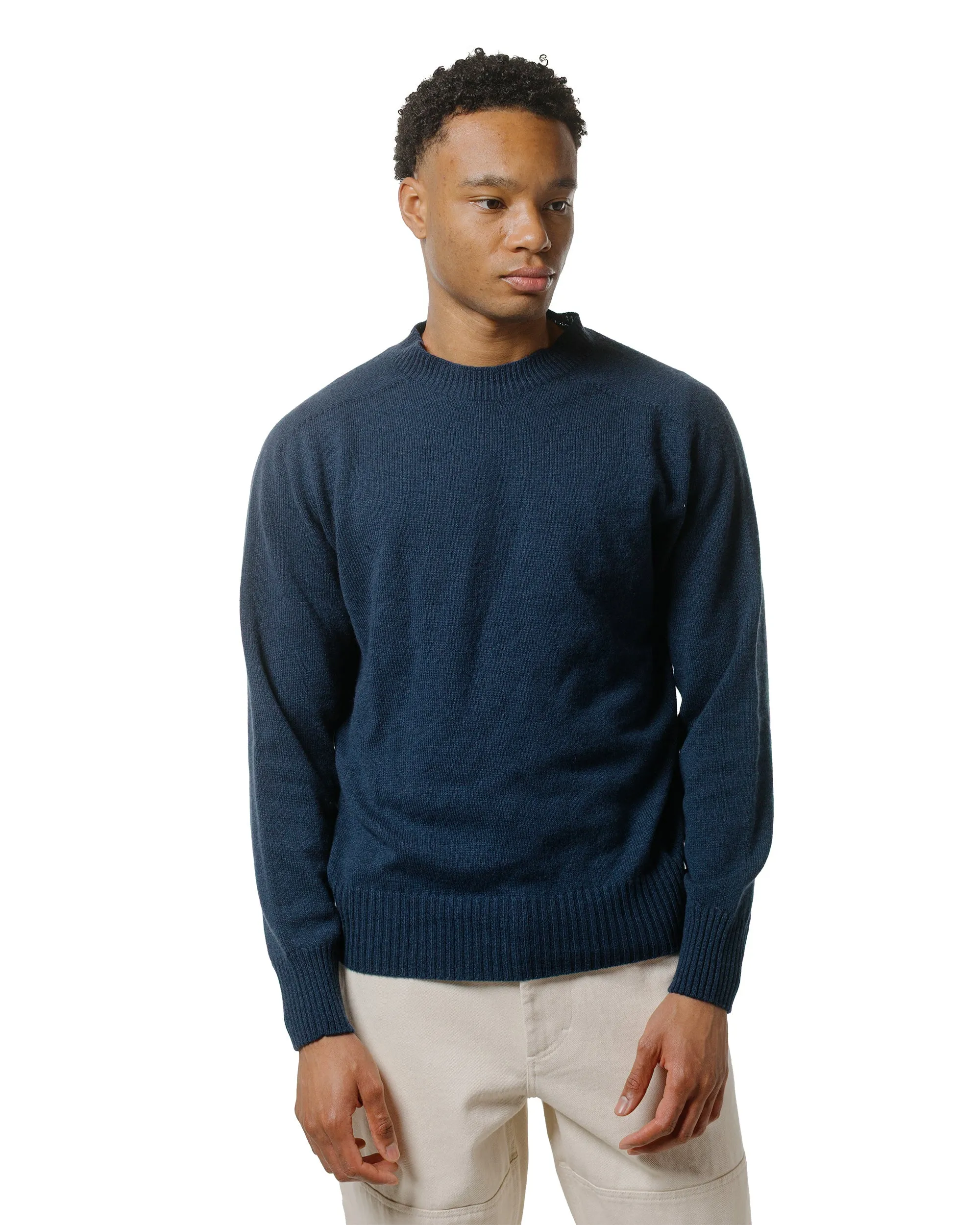 Margaret Howell Seamless Crew Neck Cashmere Cotton Ocean Blue Core Minimal sequin