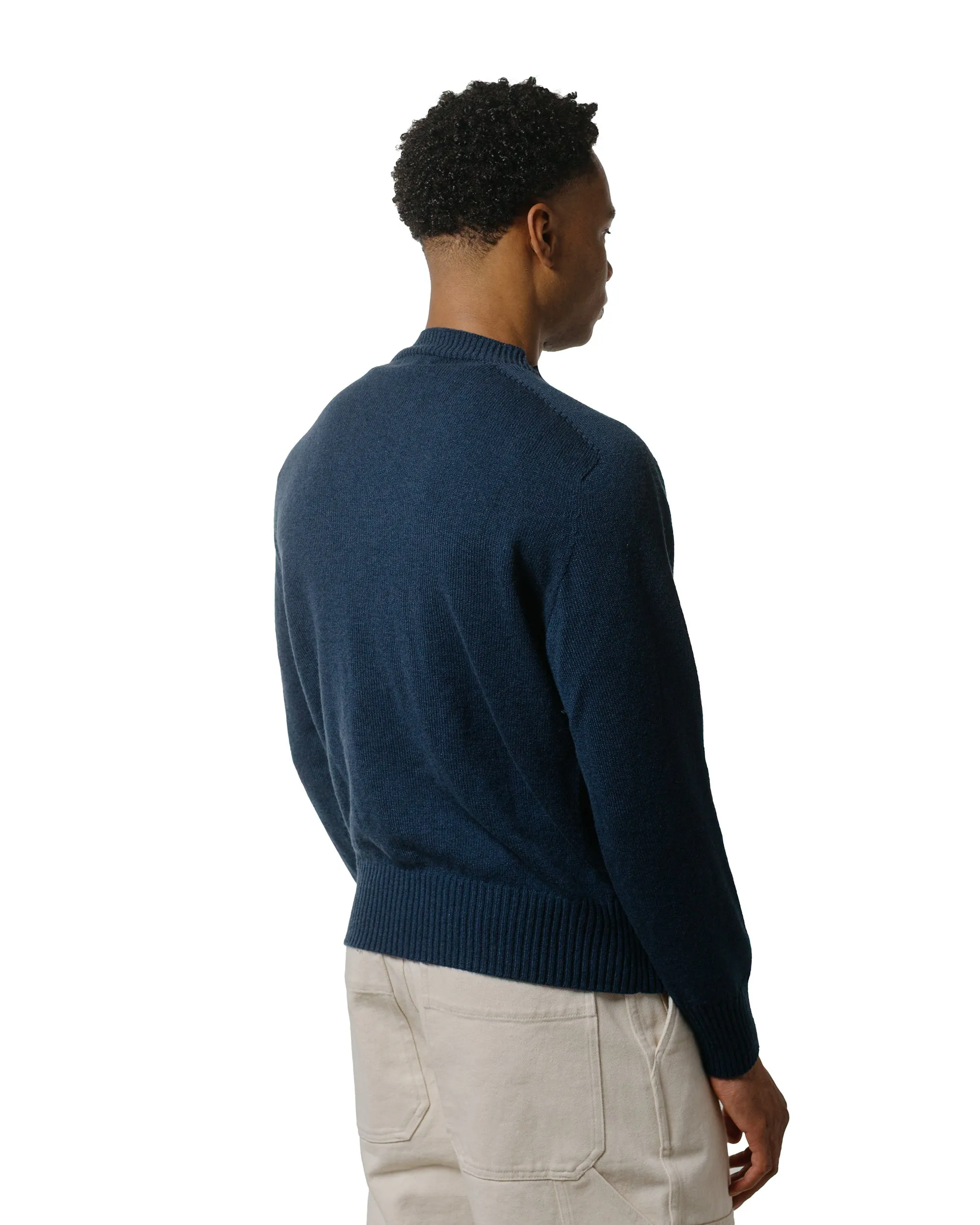 Margaret Howell Seamless Crew Neck Cashmere Cotton Ocean Blue simple design Lightweight Wear