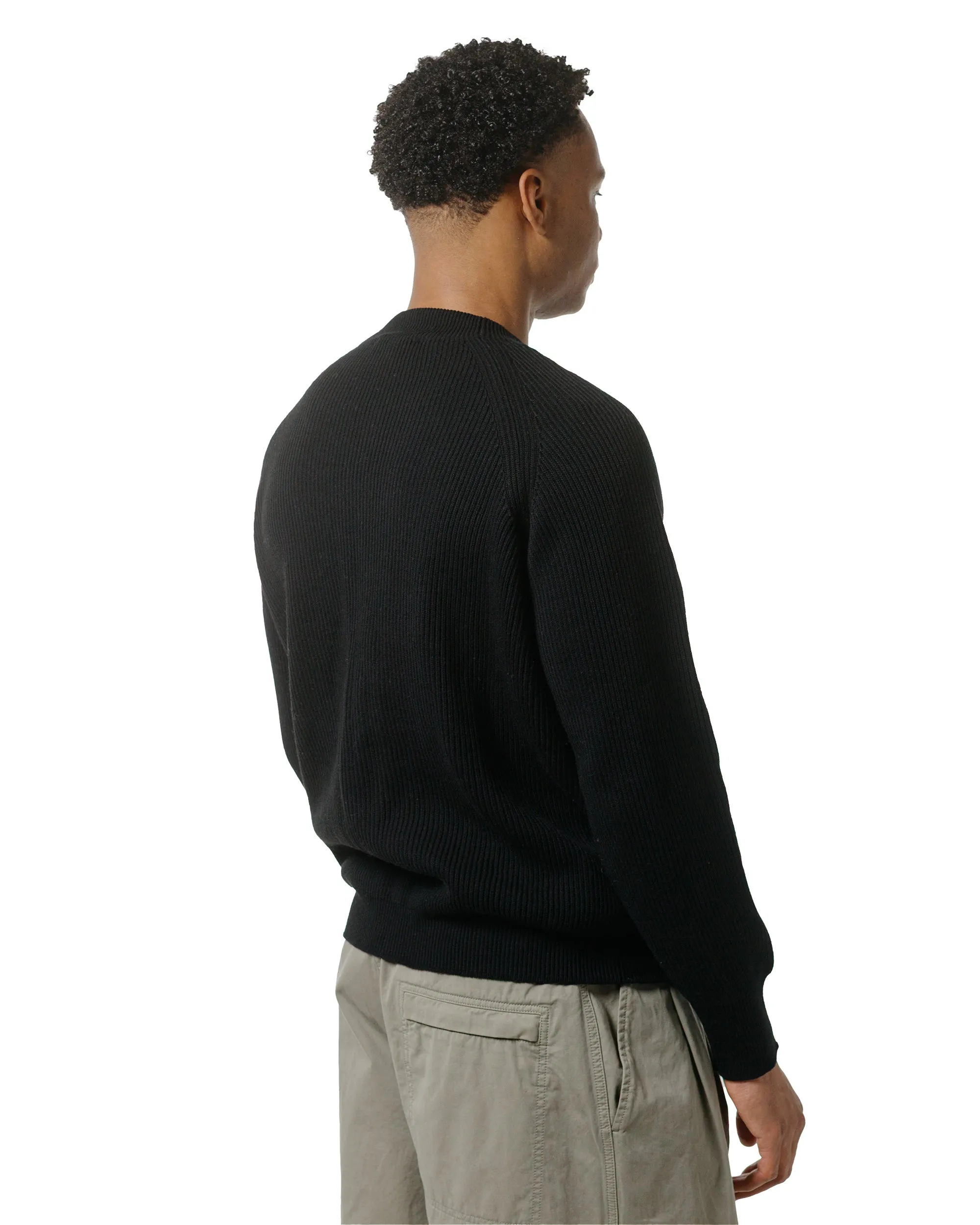 Margaret Howell Simple Rib Crew Neck Cotton Wool Black Neutral Tone Side Pockets