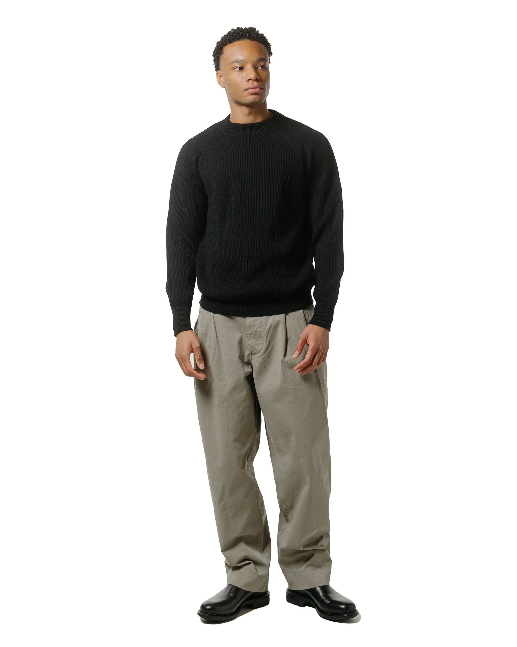 Margaret Howell Simple Rib Crew Neck Cotton Wool Black Adjustable