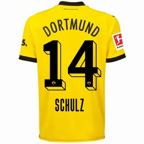 Heat Transfer Logos Tailored Fit Puma Borussia Dortmund Schulz Home Jersey w/ Bundesliga Patch 23/24 (Cyber Yellow/Puma Black)