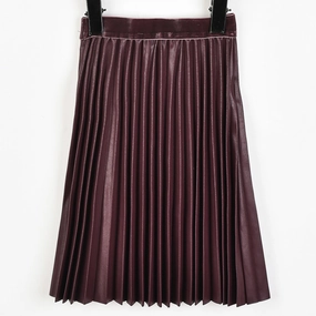 Melange PU Pleated Skirt Gathered waist Matte Texture
