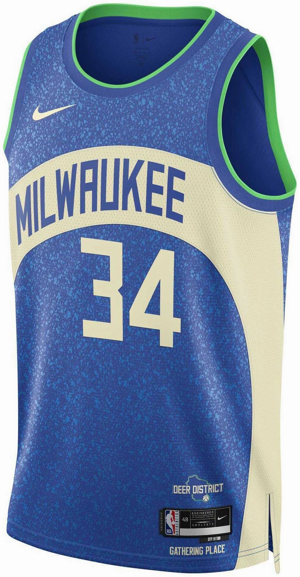 Men's NBA Milwaukee Bucks Giannis Antetokounmpo 2023/24 City Edition Swingman Jersey Flexible Drop Shoulder Cut