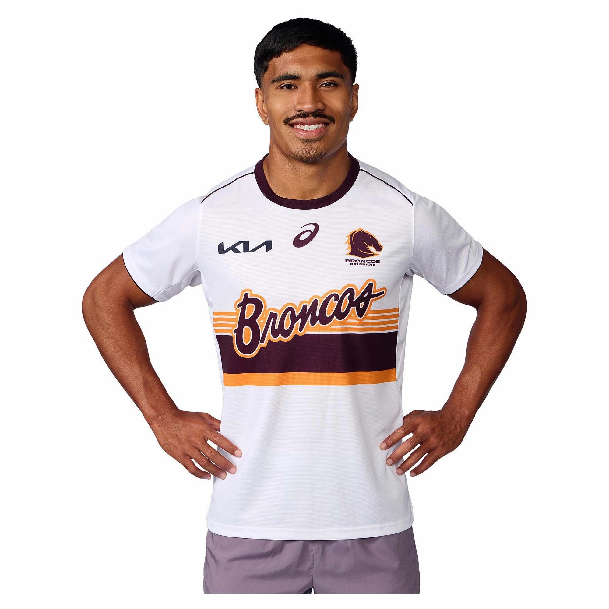 Men's NRL Brisbane Broncos 2025 Replica Run Out Tee Sporty Look Reflective Detailing