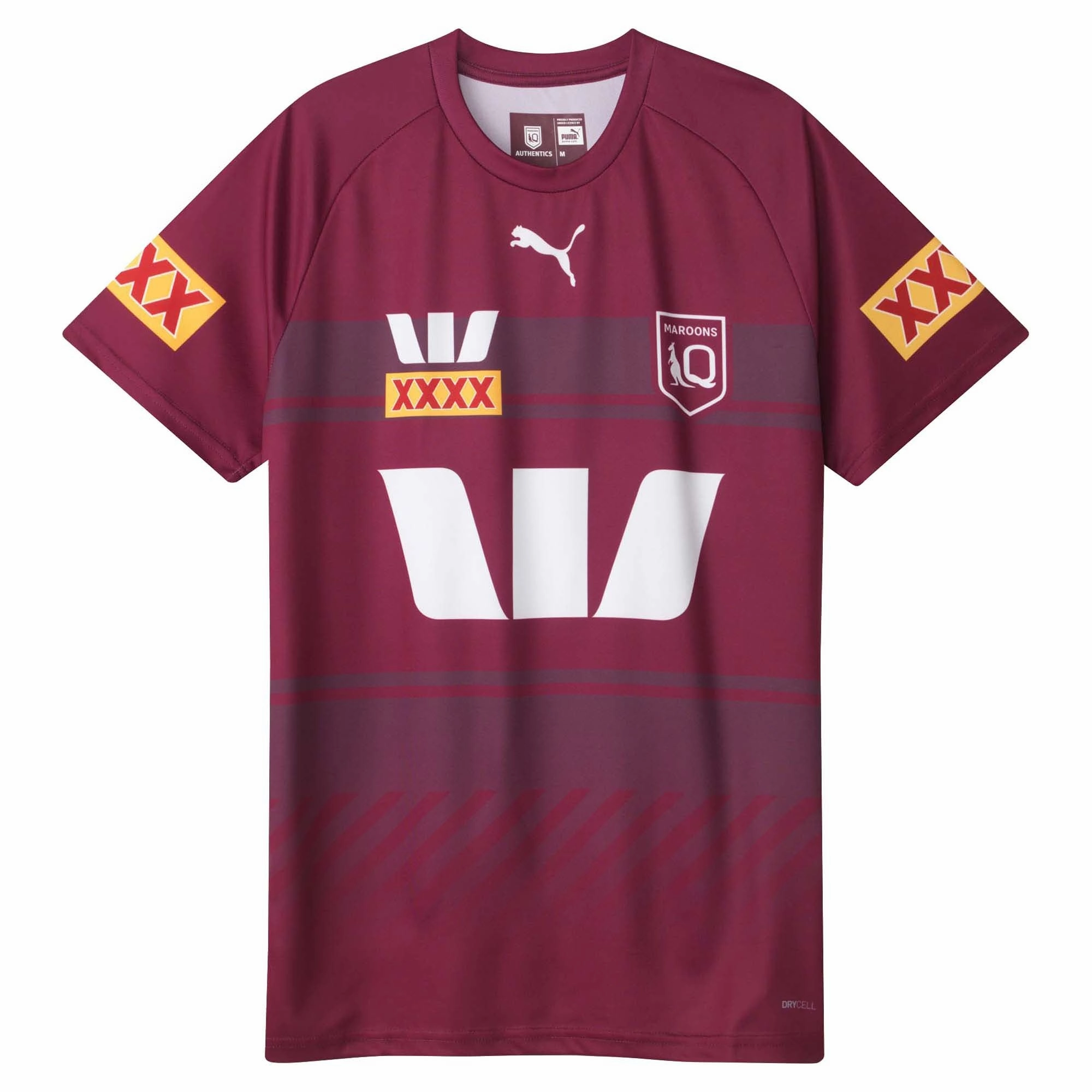 Men's State Of Origin Queensland Maroons 2025 Training Tee Action Performance Tagless Neckline Design