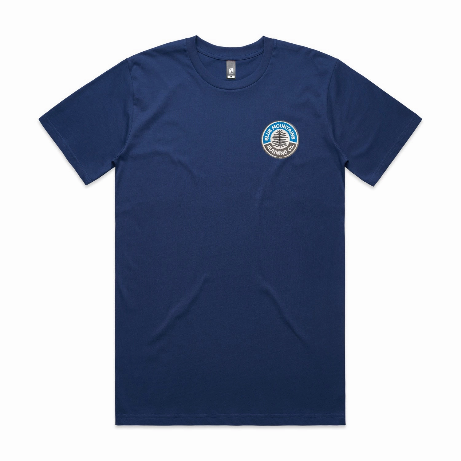 Side Vent Design City Casual Mens Blue Mountains Running Co Embroidered Tee